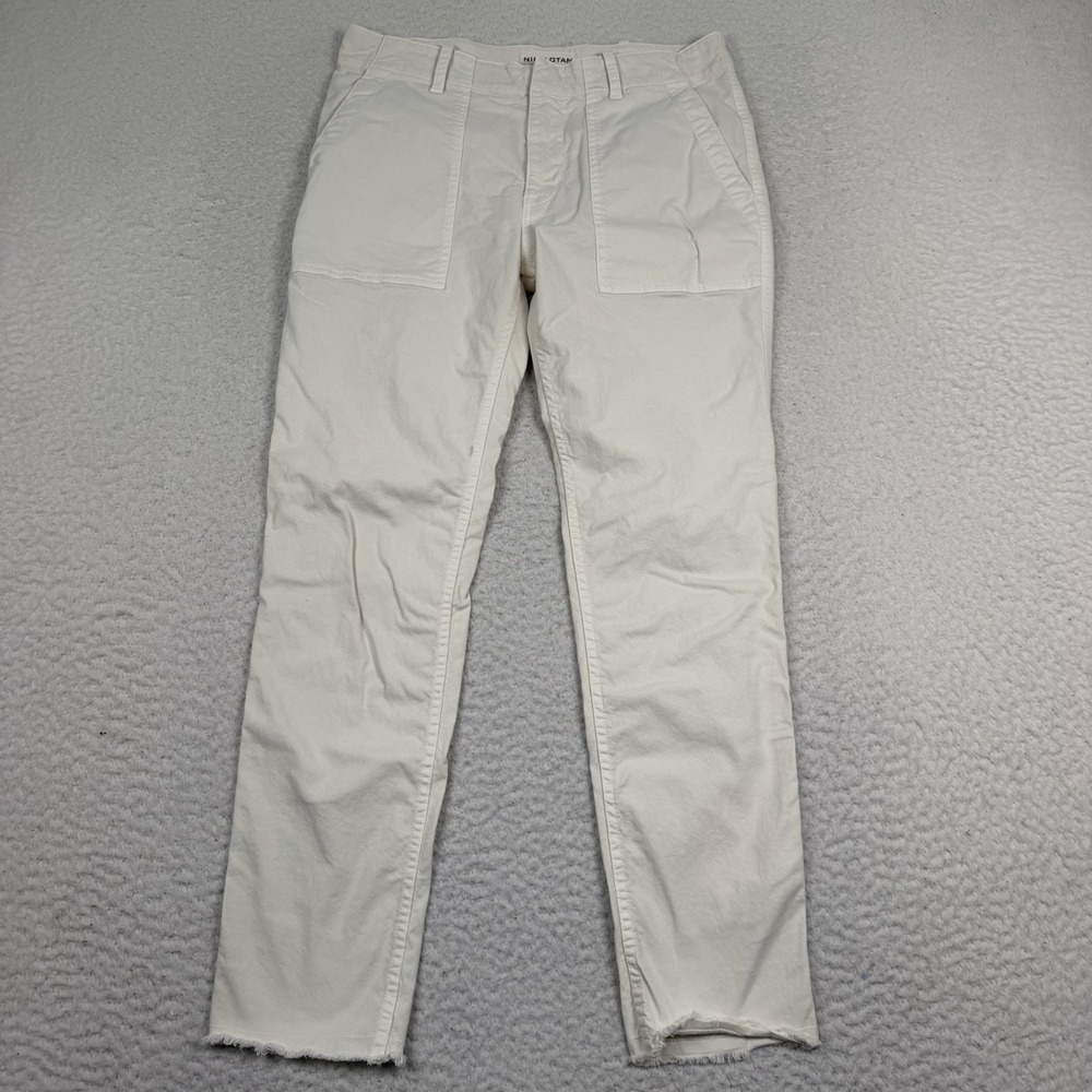 Nili Lotan Cropped Military Pants Eggshell Cream Stretch Cotton Raw Hem Size 2